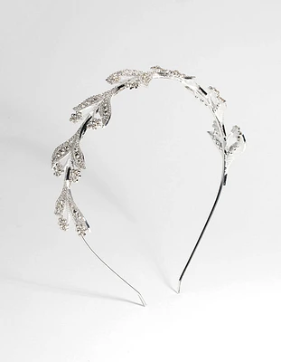 Silver Diamante Encrusted Leaf Headband