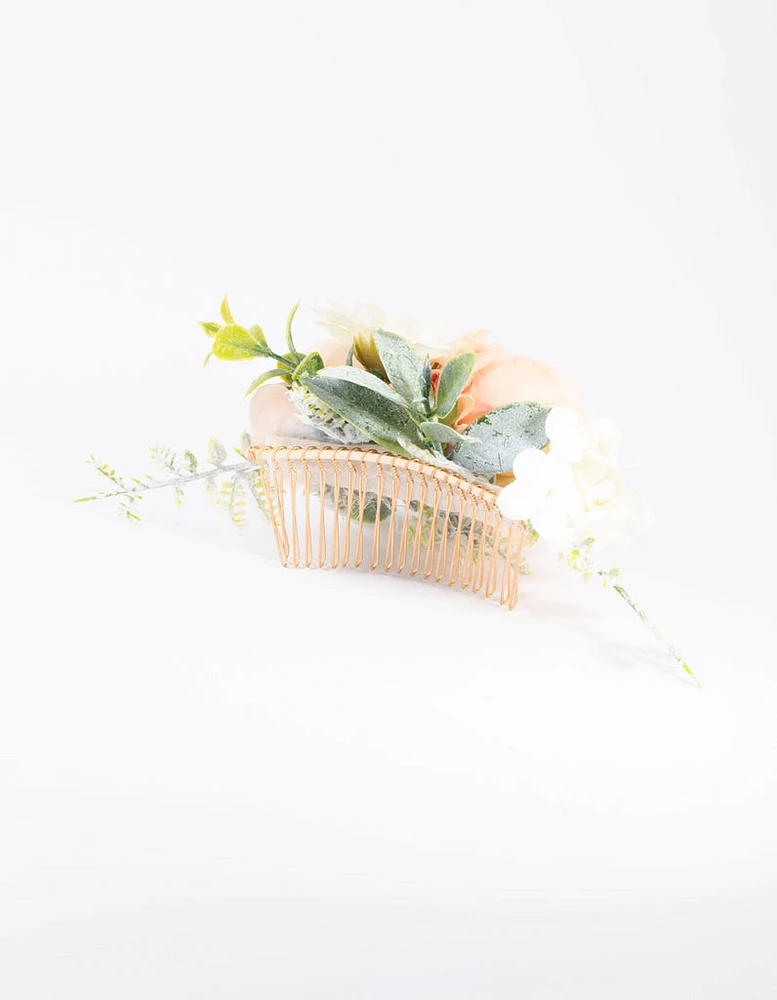 Gold Rose & Leaf Floral Comb