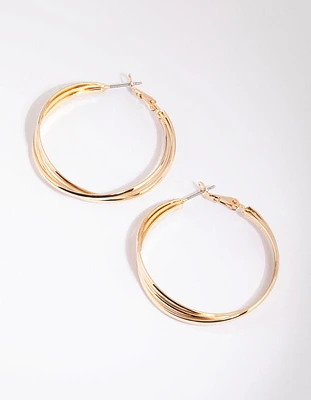 Gold Triple Twist Hoop Earrings