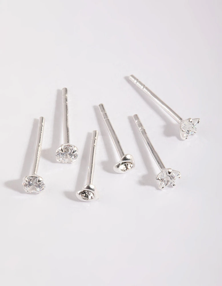 Sterling Silver Diamante Stud Earring Pack