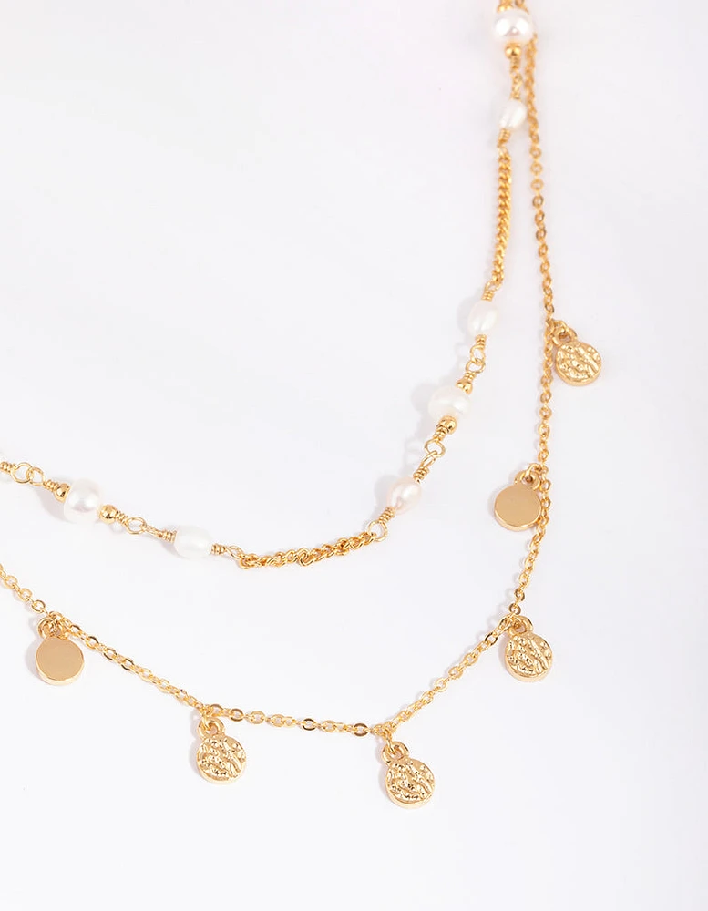 Gold Plated Disc Necklace with Freshwater Pearl