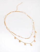 Gold Plated Disc Necklace with Freshwater Pearl