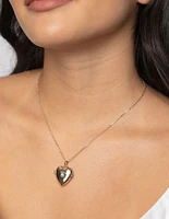 Gold Plated Heart Locket Necklace with Cubic Zirconia