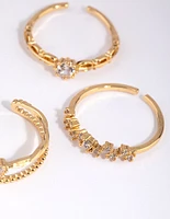 Gold Plated Ornate Ring Pack with Cubic Zirconia