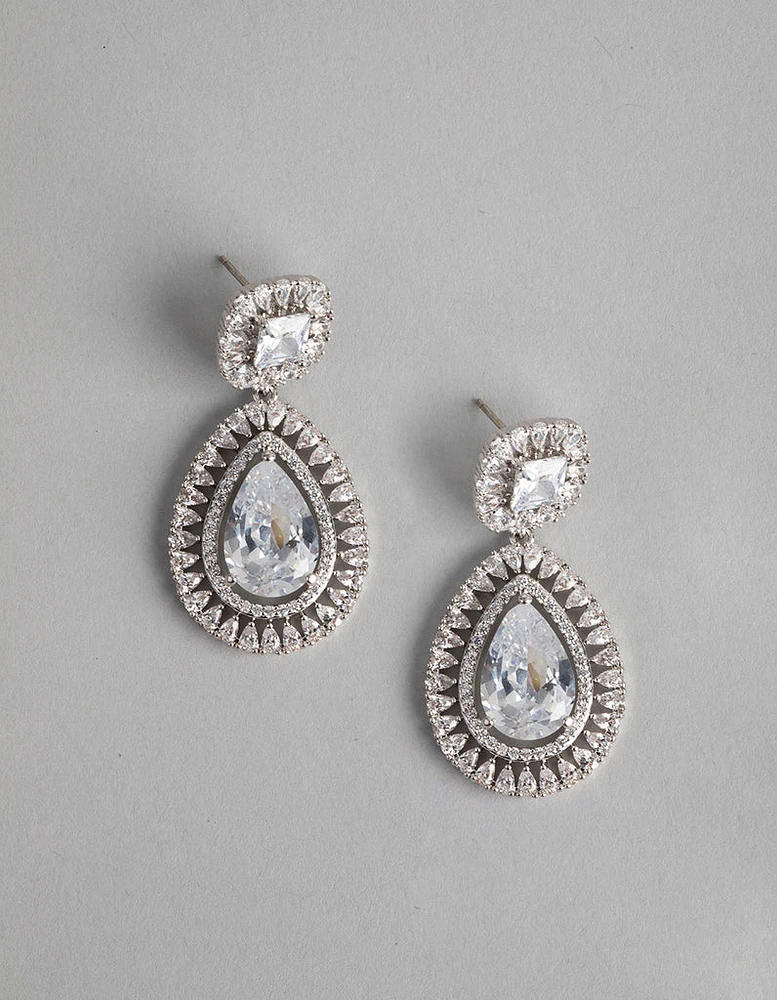 Silver Cubic Zirconia Pear Drop Earrings