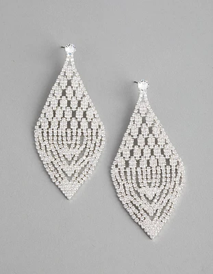 Silver Cubic Zirconia Tetris Chandelier Earrings