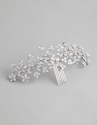 Rhodium Cubic Zirconia Flower Garden Comb