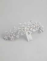Rhodium Cubic Zirconia Flower Garden Comb