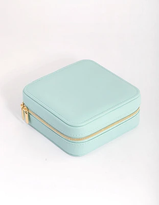 Turquoise Faux Leather Square Jewellery Box