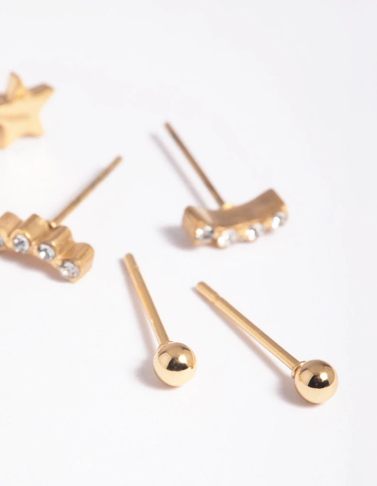 Gold Plated Surgical Steel Star Stud Earring Pack