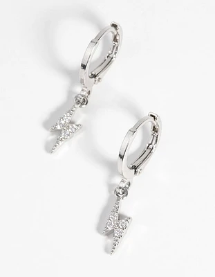 Rhodium Bolt Huggie Hoop Earrings