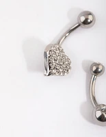 Surgical Steel Heart & Diamante Belly Ring Set