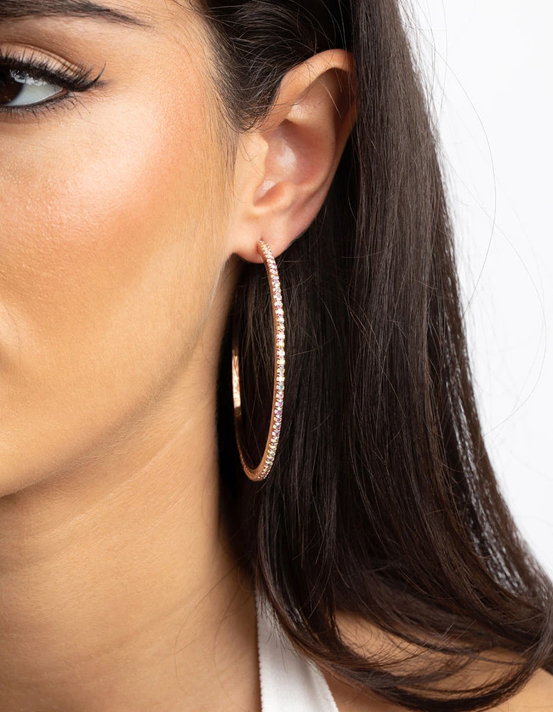 Rose Gold Diamante Hoop Earrings