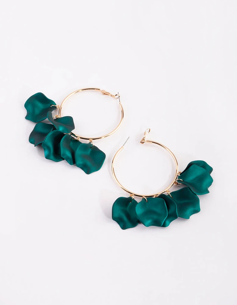 Green Pearlised Petal Hoop Earrings