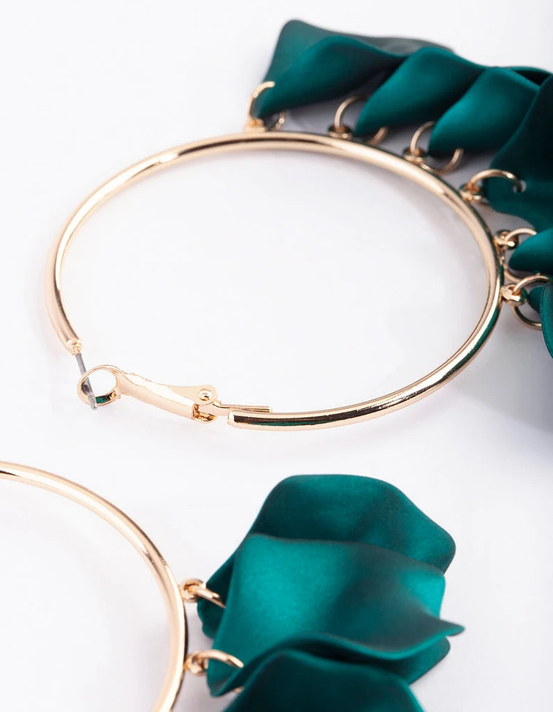 Green Pearlised Petal Hoop Earrings