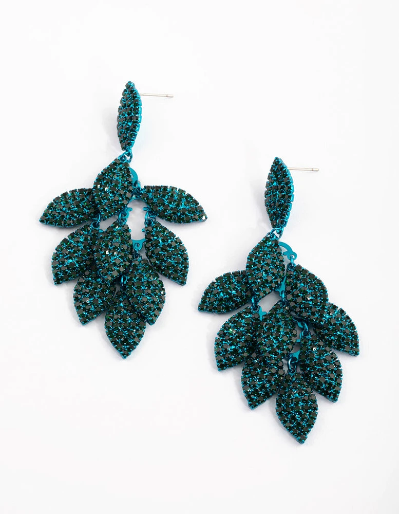 Matte Green Diamante Leaf Earrings