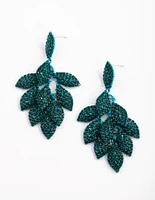 Matte Green Diamante Leaf Earrings