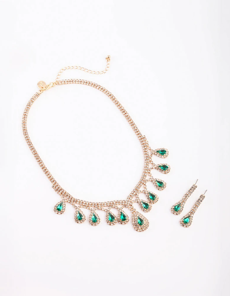 Gold Teardrop Necklace & Earrings Set