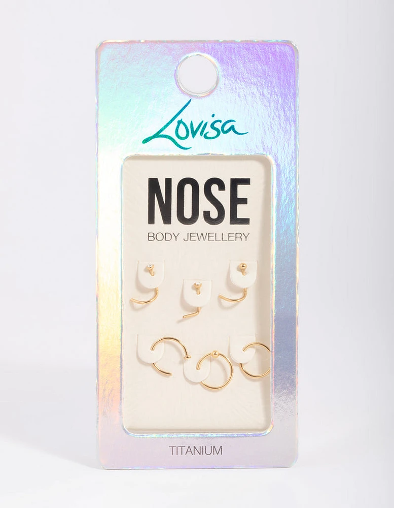 Gold-Plated Titanium Nose Stud 6-Pack