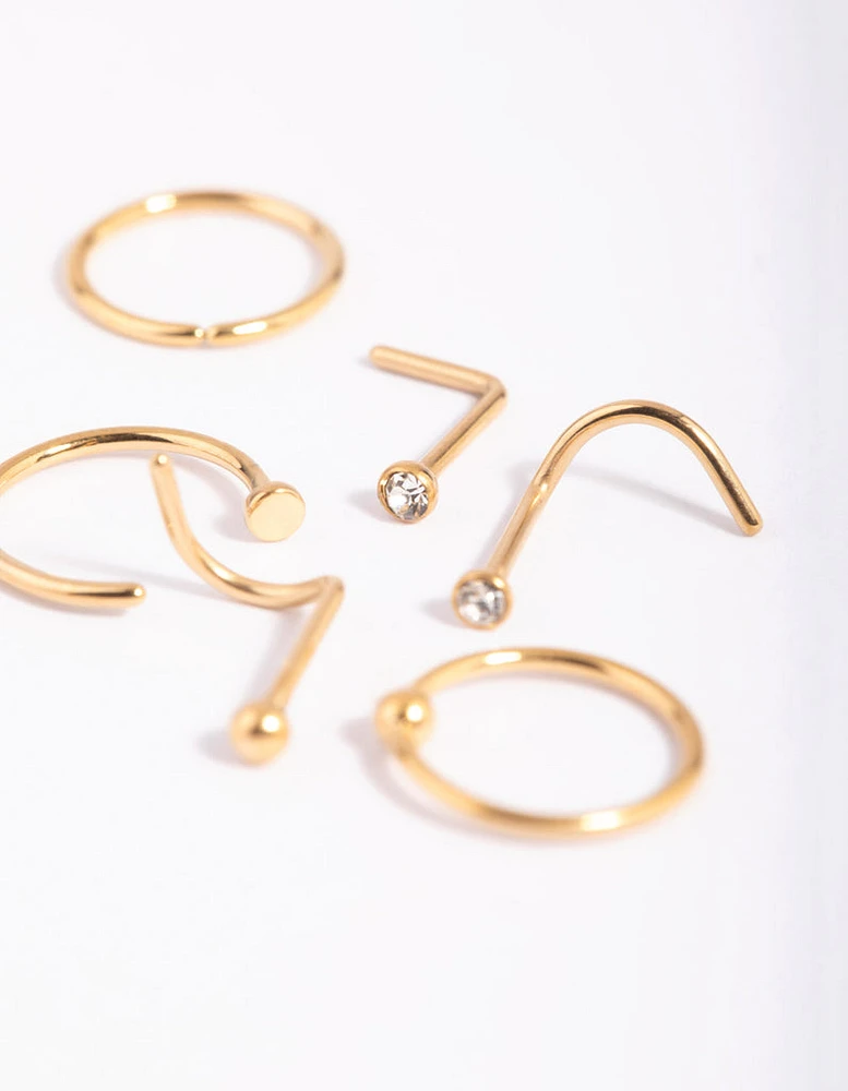 Gold-Plated Titanium Nose Stud 6-Pack