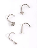 Titanium Star & Flower Nose Stud 4-Pack