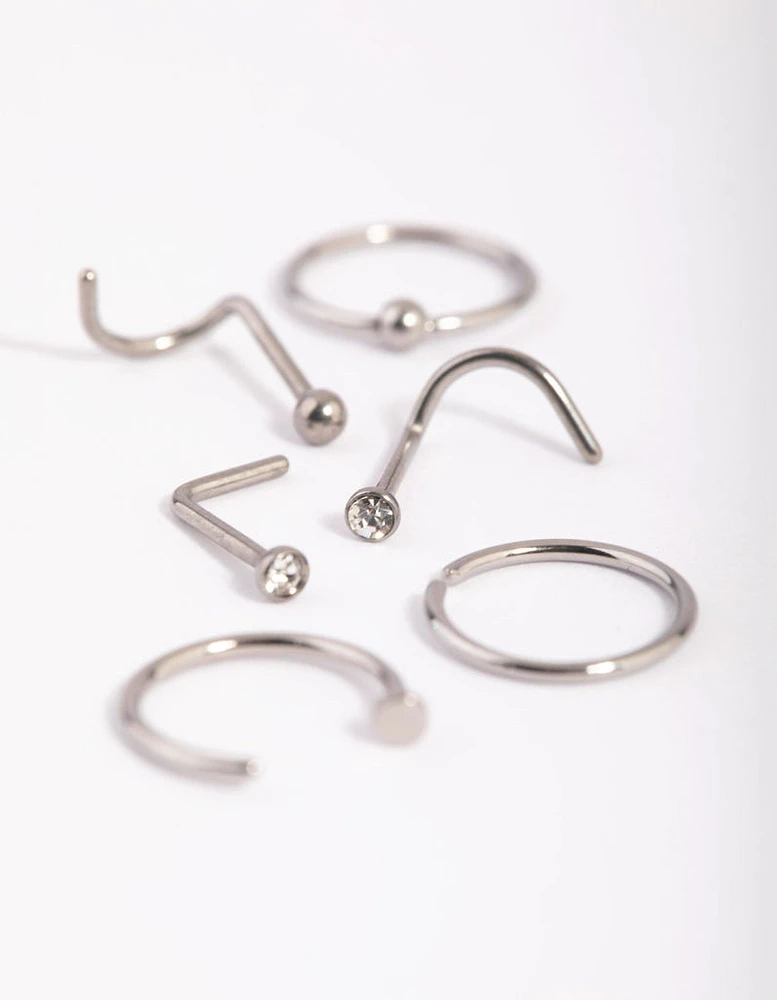 Titanium Mix & Match Nose Stud 6-Pack