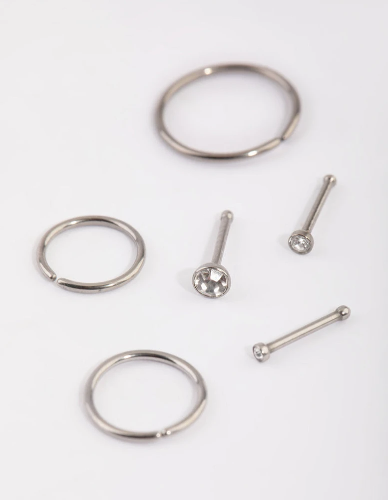 Titanium Nose Stud & Ring 6-Pack