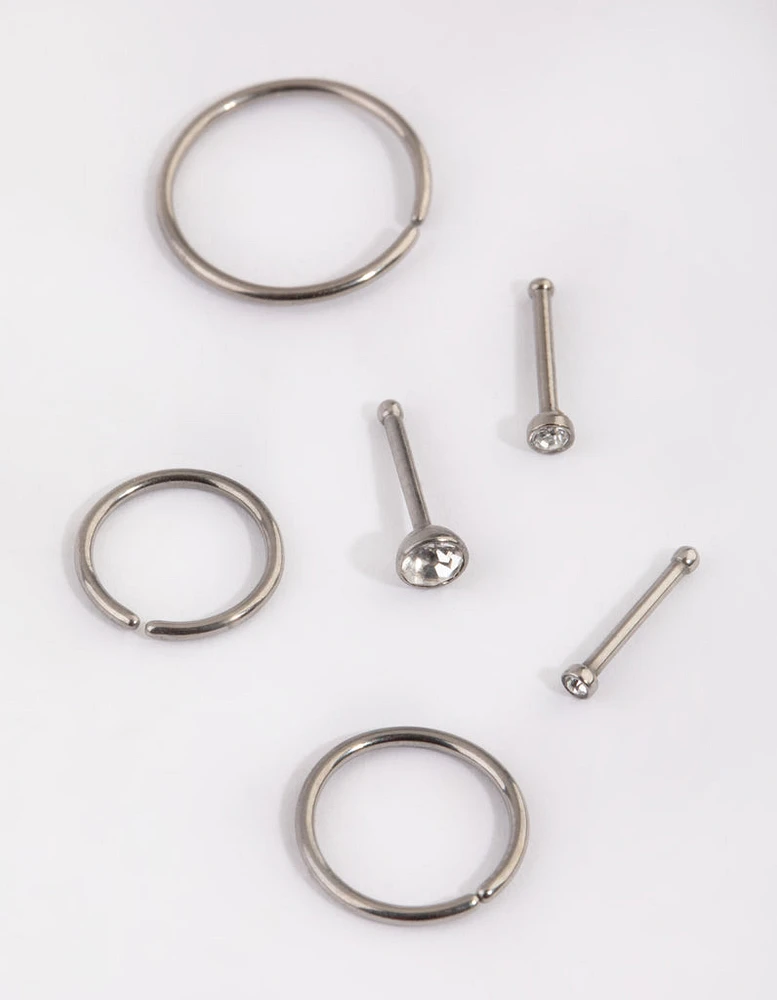 Titanium Nose Stud & Ring 6-Pack