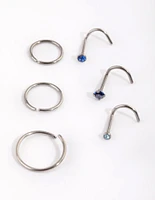 Titanium Diamante Nose Stud & Ring 6-Pack