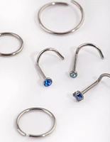 Titanium Diamante Nose Stud & Ring 6-Pack