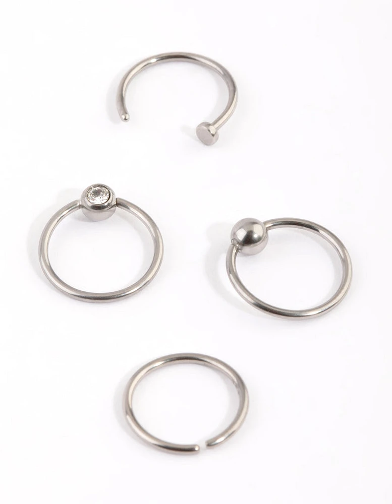 Titanium Mixed Nose Ring 4-Pack