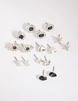 Royal Blue Diamante Ring & Earring 8-Pack