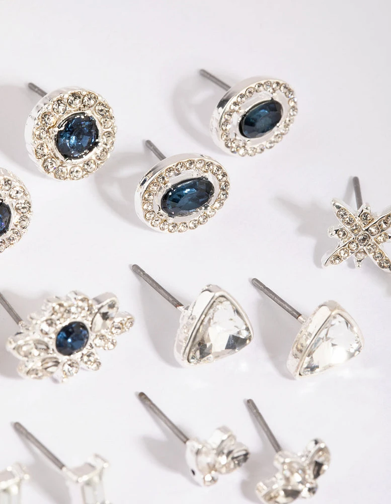 Royal Blue Diamante Ring & Earring 8-Pack