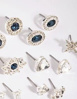 Royal Blue Diamante Ring & Earring 8-Pack