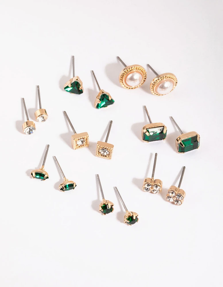 Gold Geometric Stud Earring 8-Pack