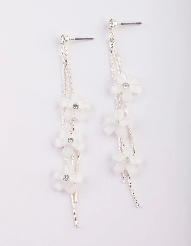 Silver Flower Drop Earrings