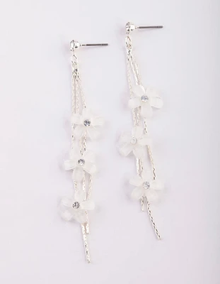 Silver Flower Drop Earrings