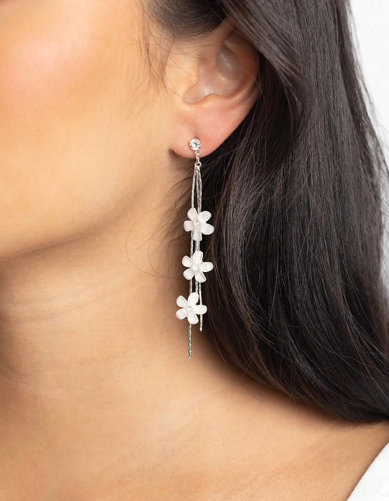 Silver Flower Drop Earrings