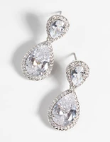 Rhodium Diamond Simulant Classic Teardrop Earrings