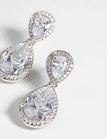 Rhodium Diamond Simulant Classic Teardrop Earrings