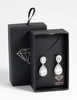 Rhodium Diamond Simulant Classic Teardrop Earrings