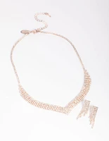 Rose Gold Diamond Simulant Necklace & Earrings Set