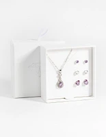 Purple Diamond Simulant Teardrop Necklace & Earrings Set