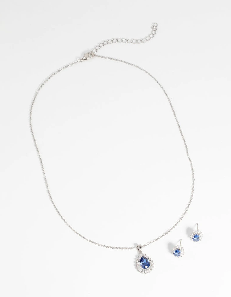 Sapphire Diamond Simulant Necklace & Earrings Set