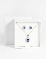 Sapphire Diamond Simulant Necklace & Earrings Set