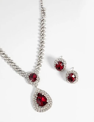 Ruby Diamond Simulant Necklace & Earrings Set