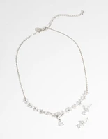 Rhodium Diamond Simulant Teardrop Necklace & Earrings