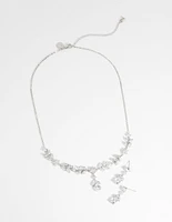 Silver Diamond Simulant Floral Necklace & Earrings Set