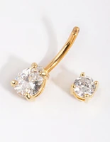 Gold Plated Titanium Pear Diamante Medium Belly Bar