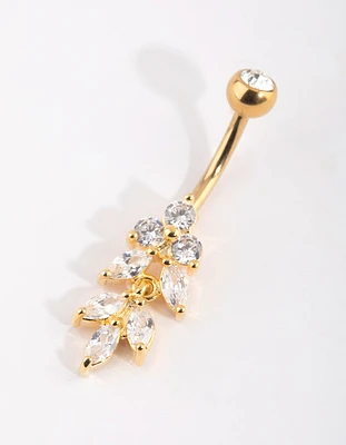 Gold Plated Titanium Marquise Diamante Belly Bar